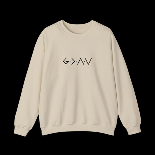 Beige sweatshirt with a mathematical symbol design on a black background