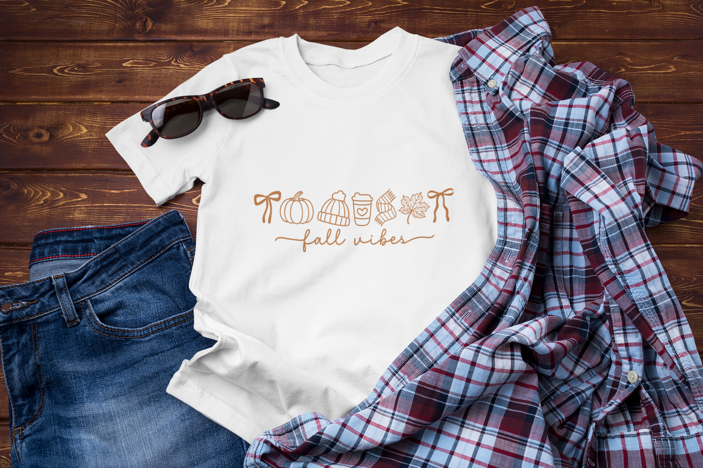 Fall Vibes Basic Tee – Cute Autumn Icons Graphic | PSO