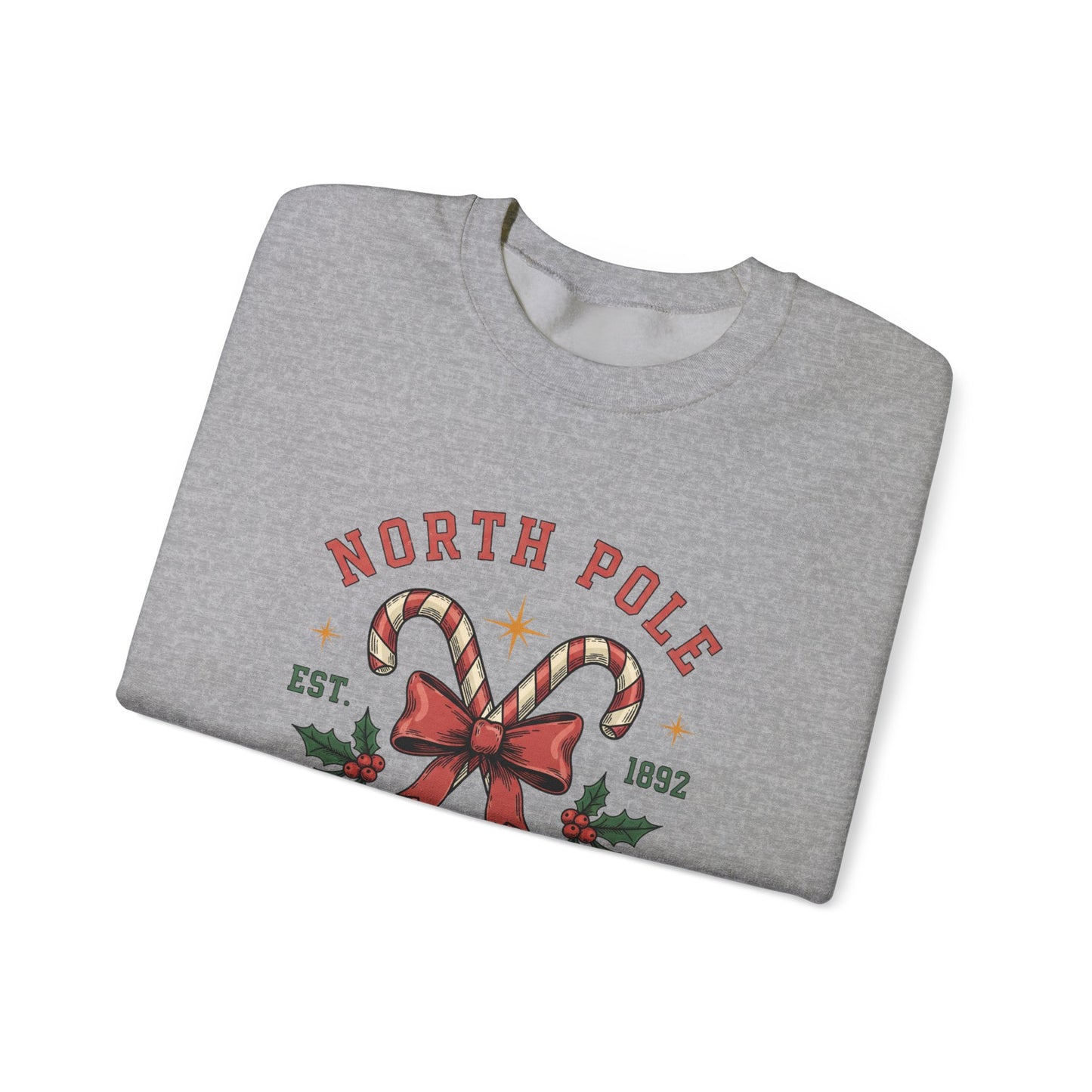 North Pole University Sweatshirt — Christmas Candy Cane Holiday Crewneck