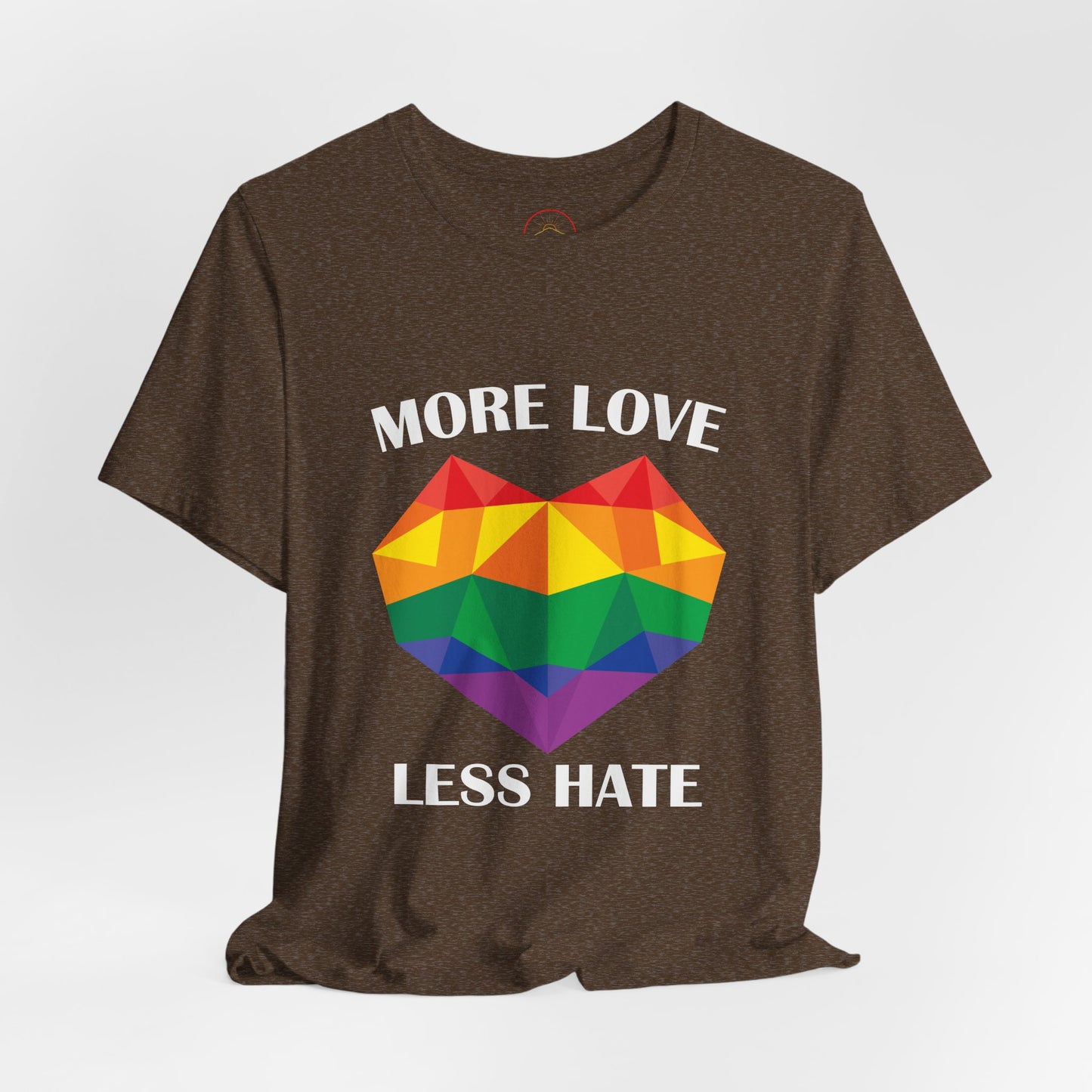 More Love Less Hate Rainbow Heart T-Shirt - Unisex Jersey Tee for Pride and Love Celebrations