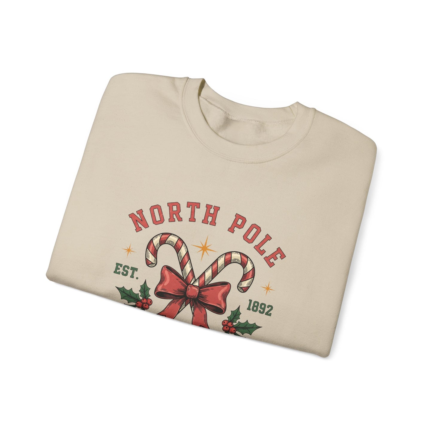 North Pole University Sweatshirt — Christmas Candy Cane Holiday Crewneck