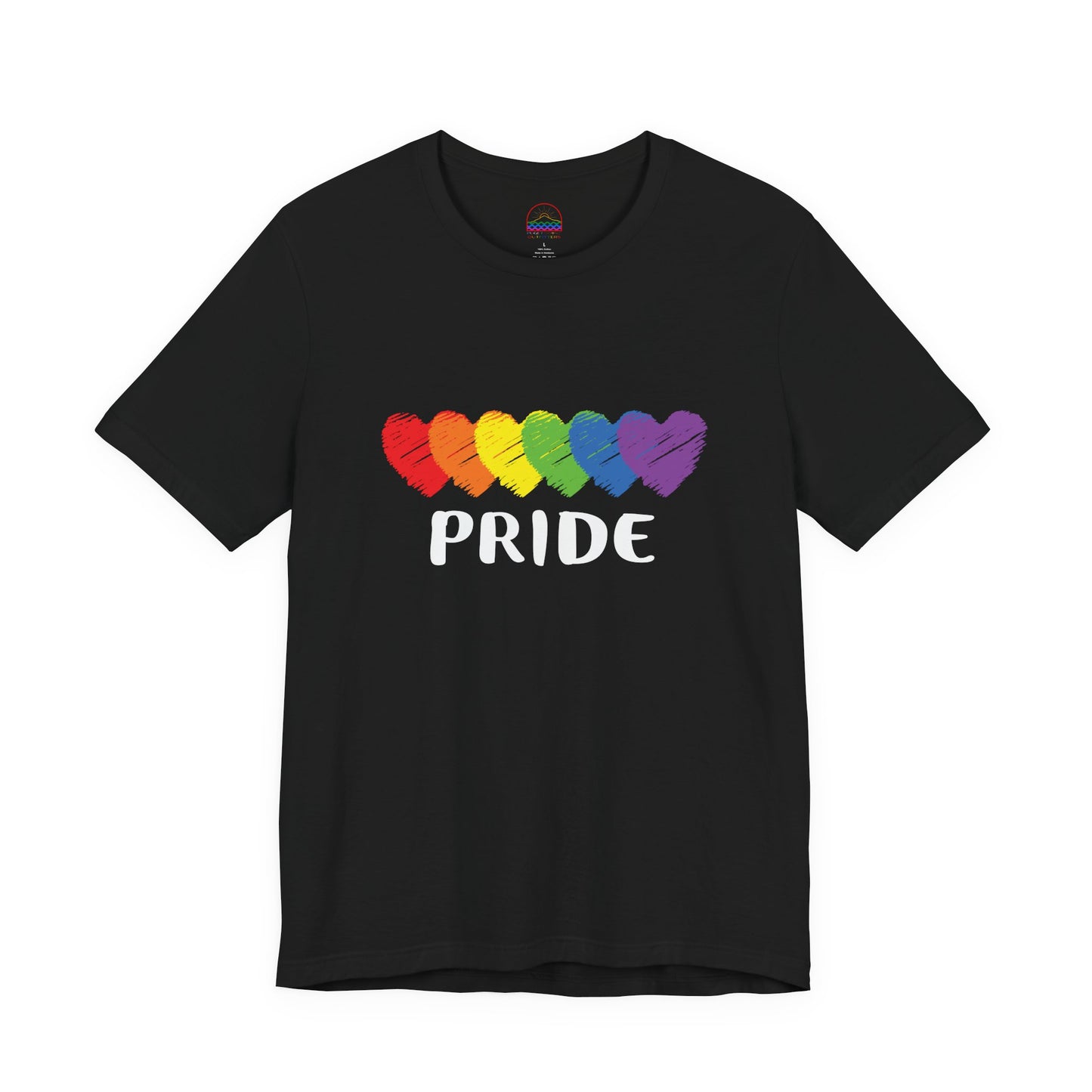 Pride Hearts Unisex Tee - Celebrate LGBTQ+ Pride, Rainbow T-Shirt, Summer Casual Wear, Gift for Pride Month, Colorful Heart Design