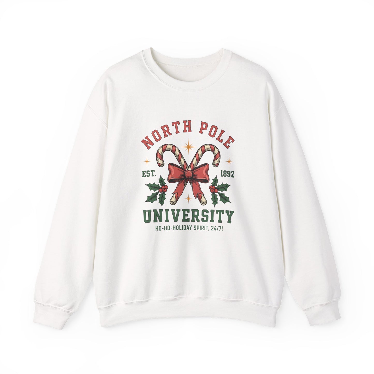North Pole University Sweatshirt — Christmas Candy Cane Holiday Crewneck