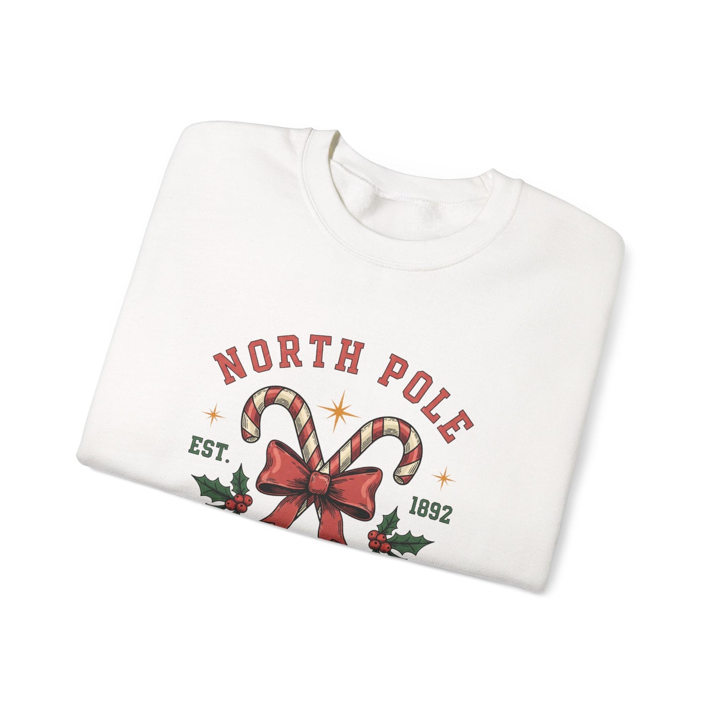 North Pole University Sweatshirt — Christmas Candy Cane Holiday Crewneck