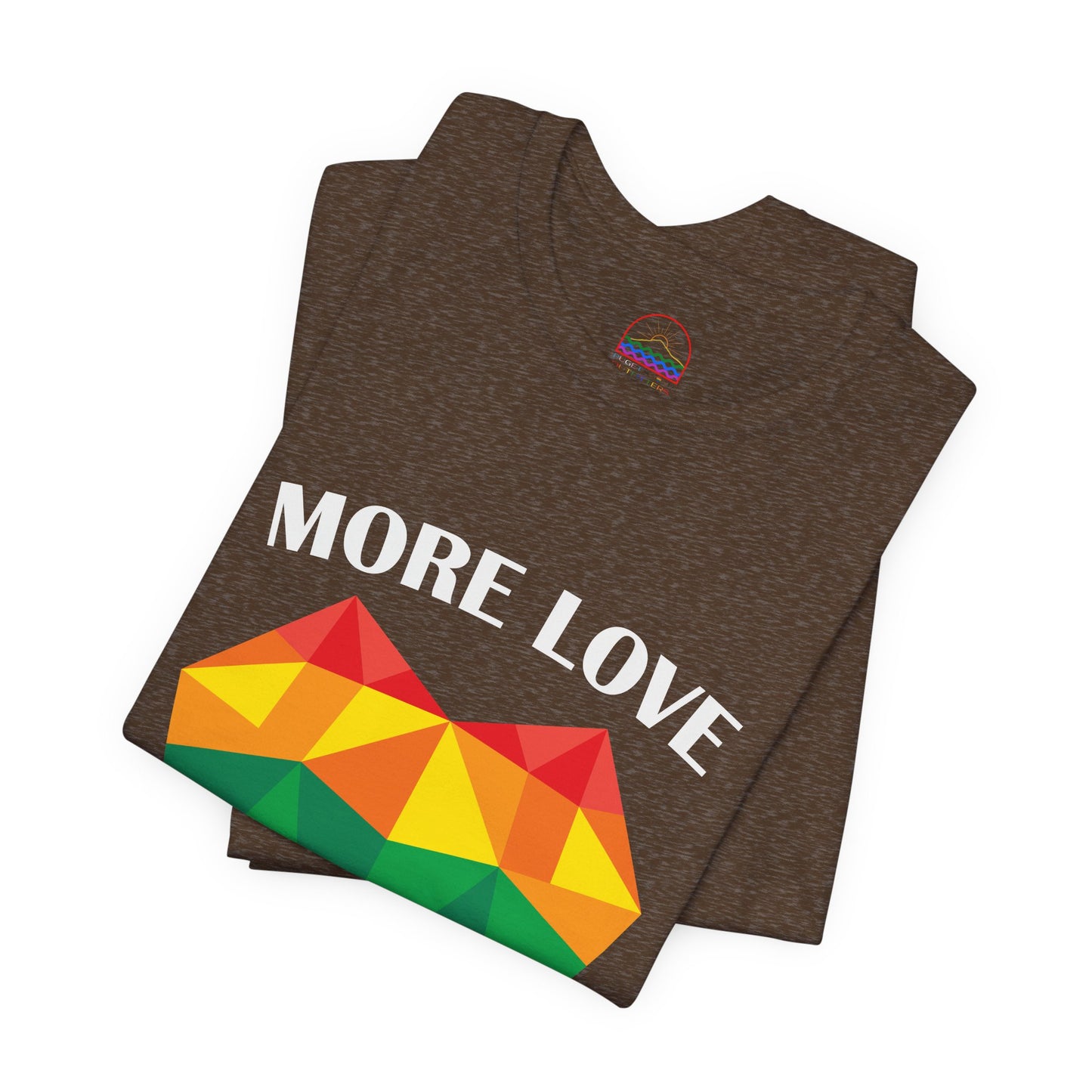 More Love Less Hate Rainbow Heart T-Shirt - Unisex Jersey Tee for Pride and Love Celebrations