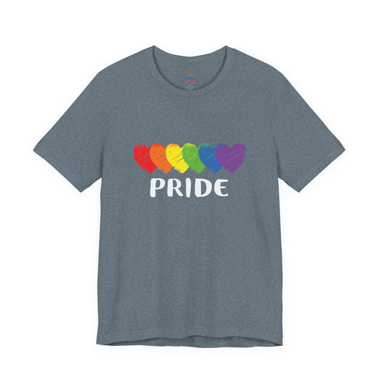 Pride Hearts Unisex Tee - Celebrate LGBTQ+ Pride, Rainbow T-Shirt, Summer Casual Wear, Gift for Pride Month, Colorful Heart Design