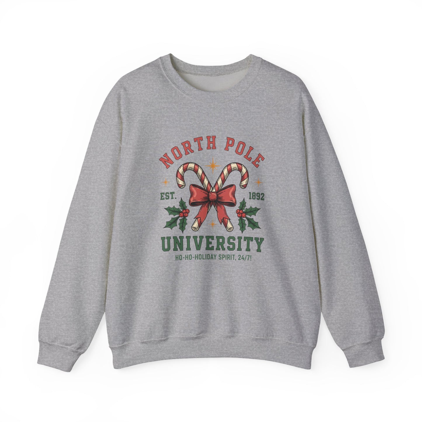 North Pole University Sweatshirt — Christmas Candy Cane Holiday Crewneck