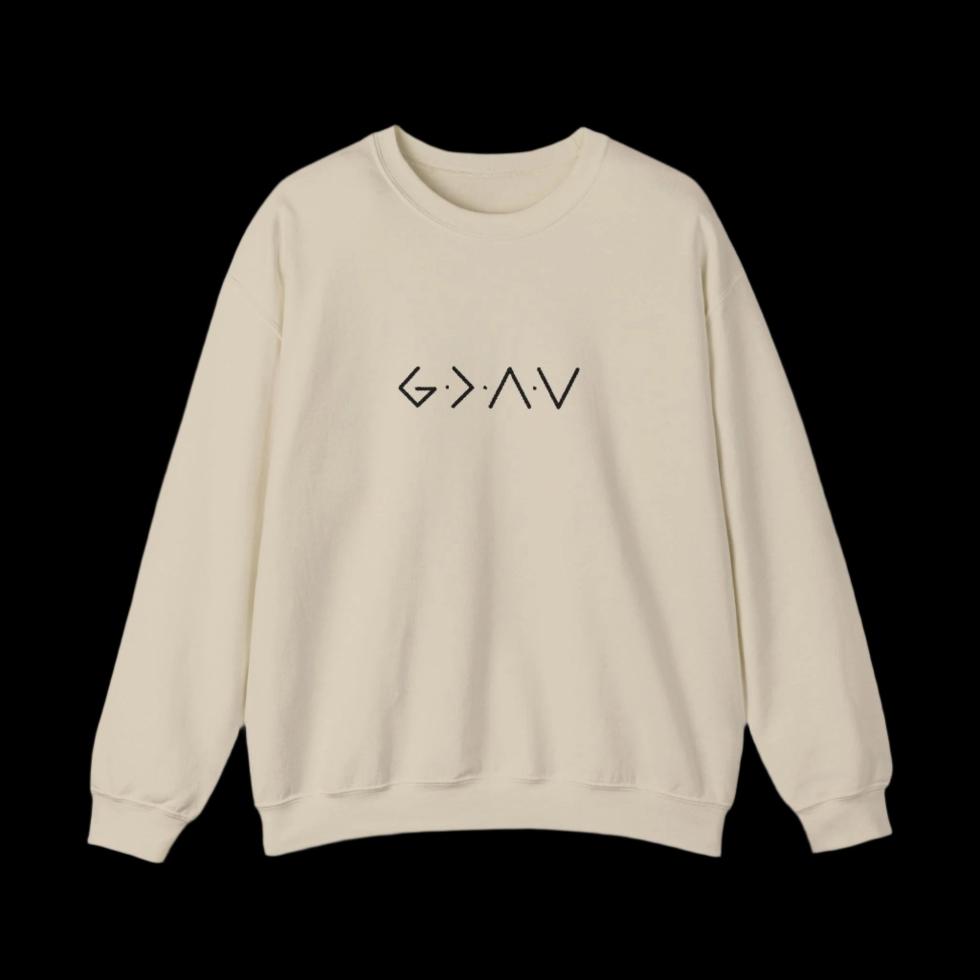 Beige sweatshirt with a mathematical symbol design on a black background