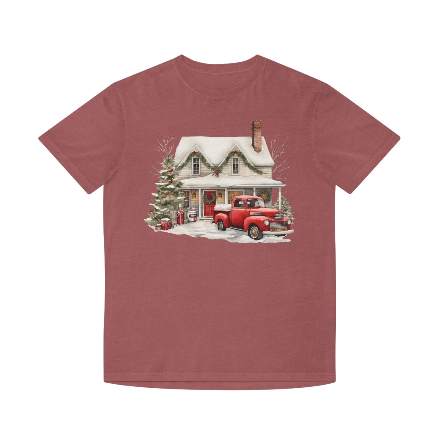 Vintage Red Truck Christmas T-Shirt — Cozy Snowy Cottage Holiday Tee