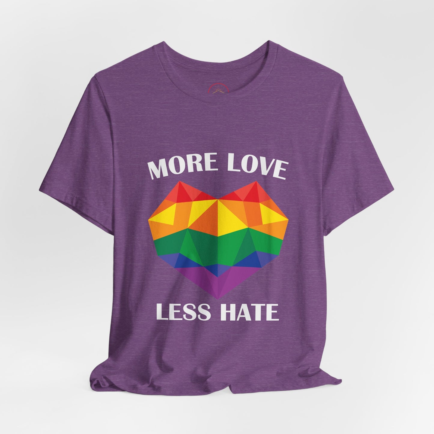 More Love Less Hate Rainbow Heart T-Shirt - Unisex Jersey Tee for Pride and Love Celebrations