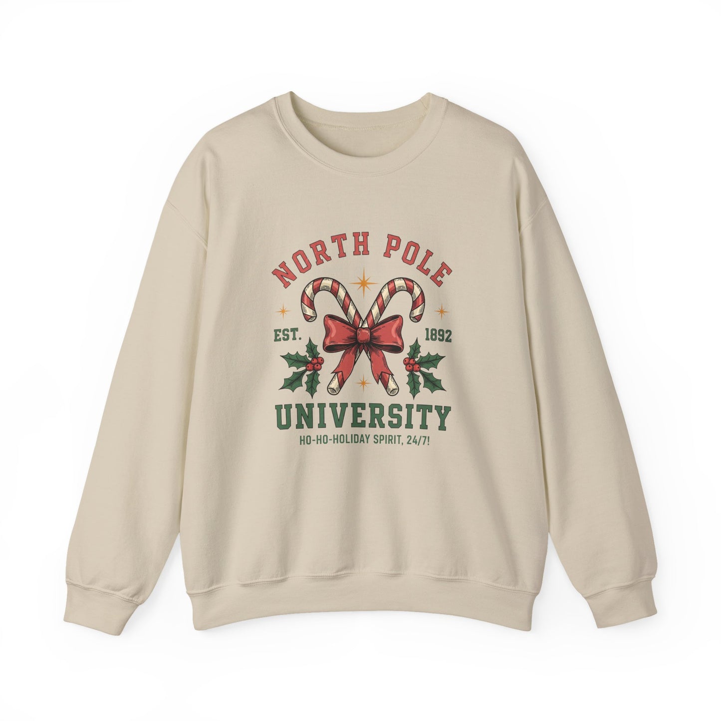 North Pole University Sweatshirt — Christmas Candy Cane Holiday Crewneck