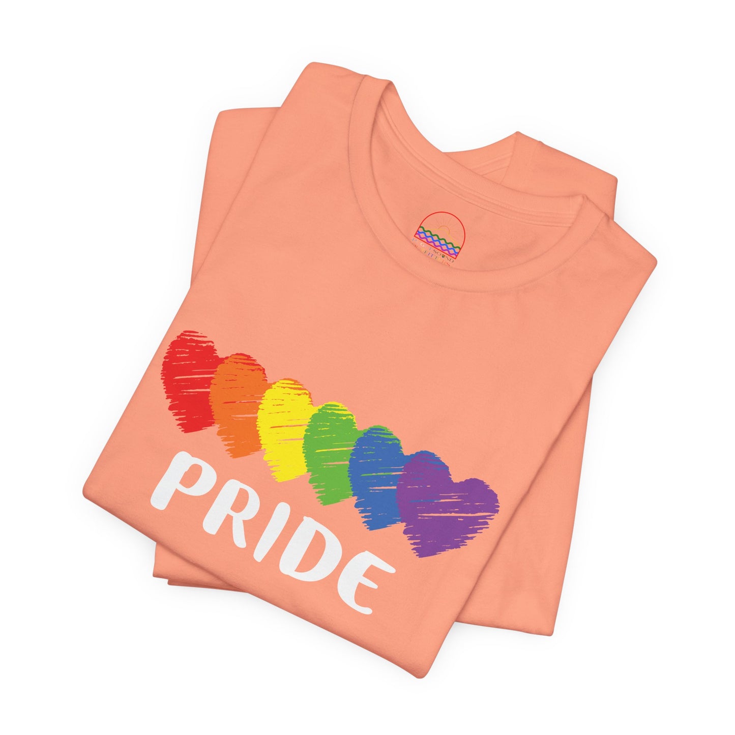 Pride Hearts Unisex Tee - Celebrate LGBTQ+ Pride, Rainbow T-Shirt, Summer Casual Wear, Gift for Pride Month, Colorful Heart Design